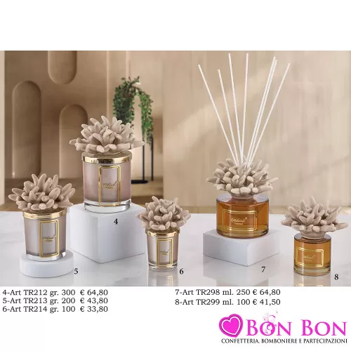 Bomboniere Matrimonio Melaverde Candele Profumate e Diffusori con Corallo Tortora in Vetro e Coperchio Dorato Melaverde - 1