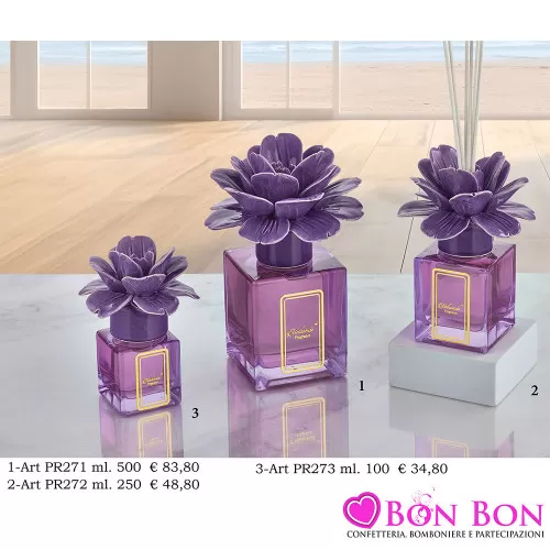 Bomboniere Matrimonio Melaverde Diffusori in Vetro Cubico con Fiore Lilla Melaverde - 1