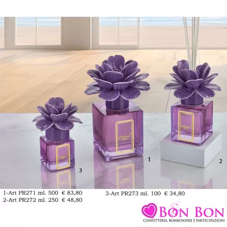 Bomboniere Matrimonio Melaverde Diffusori in Vetro Cubico con Fiore Lilla Melaverde - 1