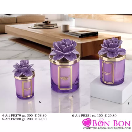 Bomboniere Matrimonio Melaverde Candele Profumate in Vetro con Fiore Lilla Melaverde - 1