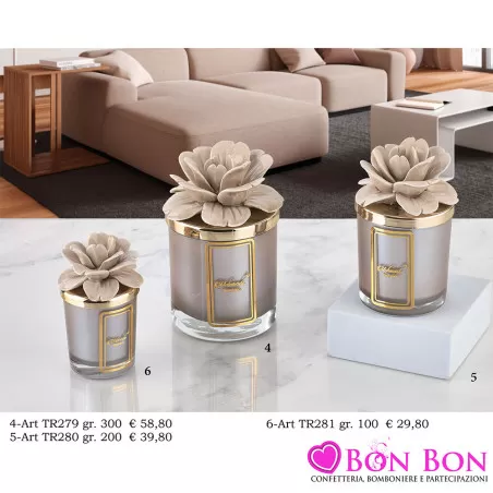 Bomboniere Matrimonio Melaverde Candele Profumate in Vetro con Fiore Tortora Melaverde - 1