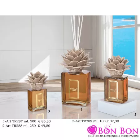 Bomboniere Matrimonio Melaverde Diffusori in Vetro Rettangolare con Dalia Tortora Melaverde - 1