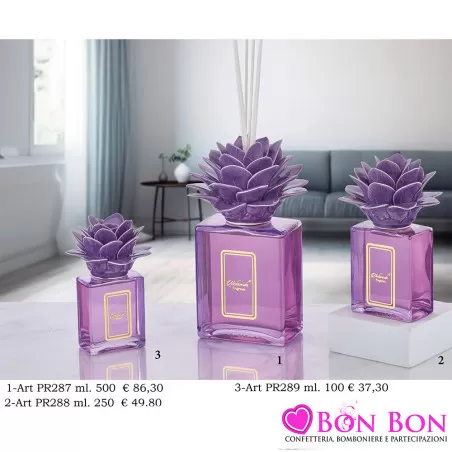 Bomboniere Matrimonio Melaverde Diffusori in Vetro Rettangolare con Dalia Lilla Melaverde - 1