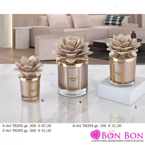 Bomboniere Matrimonio Melaverde Candele Profumate in Vetro con Dalia Tortora Melaverde - 1