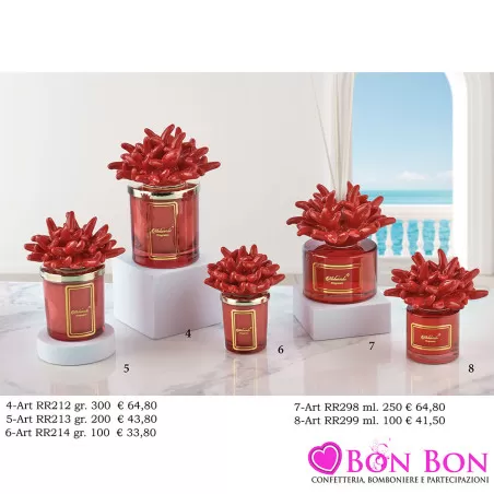 Bomboniere Matrimonio Melaverde Candele Profumate e Diffusori con Corallo Rosso in Vetro e Coperchio Dorato Melaverde - 1