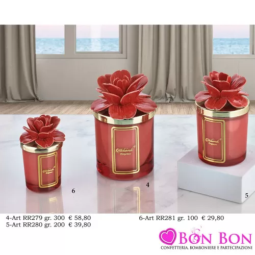 Bomboniere Matrimonio Melaverde Candele Profumate in Vetro con Fiore Rosso Melaverde - 1