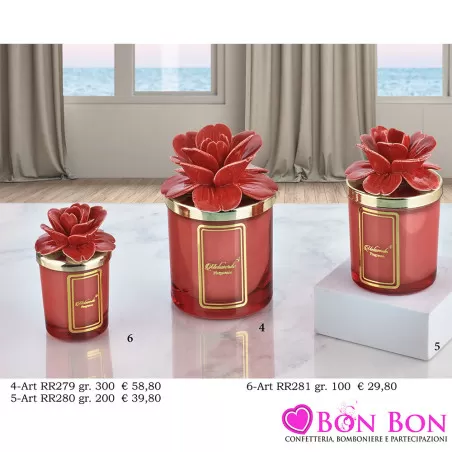 Bomboniere Matrimonio Melaverde Candele Profumate in Vetro con Fiore Rosso Melaverde - 1