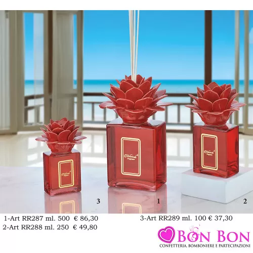 Bomboniere Matrimonio Melaverde Diffusori in Vetro Rettangolare con Dalia Rossa Melaverde - 1