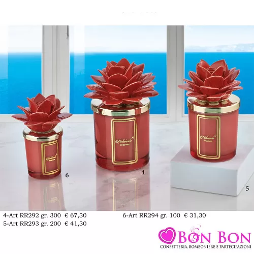 Bomboniere Matrimonio Melaverde Candele Profumate in Vetro con Dalia Rossa Melaverde - 1