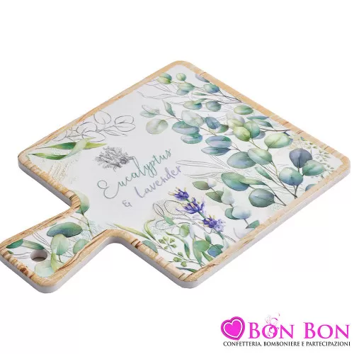 Bomboniere matrimonio utili Tagliere quadrato con manico in resina, decoro eucalipto e lavanda Royal Gifts - 1