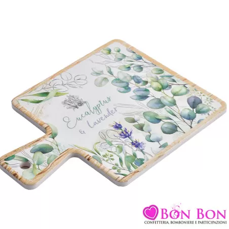 Bomboniere matrimonio utili Tagliere quadrato con manico in resina, decoro eucalipto e lavanda Royal Gifts - 1