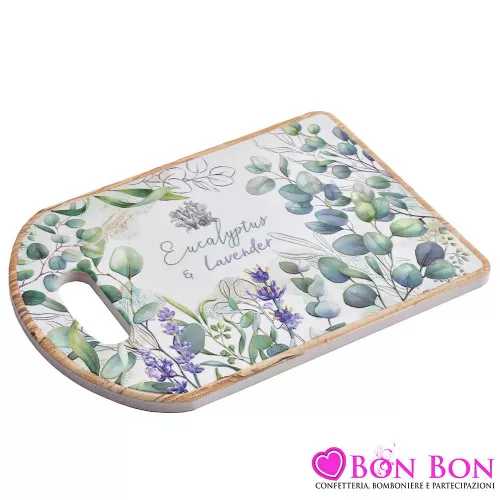 Bomboniere matrimonio utili Tagliere rettangolare con manico e decoro eucalipto e lavanda Royal Gifts - 1
