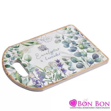 Bomboniere matrimonio utili Tagliere rettangolare con manico e decoro eucalipto e lavanda Royal Gifts - 1
