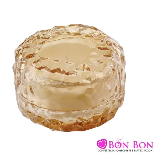 Bomboniere Matrimonio Candele Profumate in Scatola di Vetro Sfaccettato Color Ambra Royal Gifts - 1