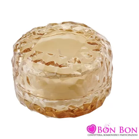 Bomboniere Matrimonio Candele Profumate in Scatola di Vetro Sfaccettato Color Ambra Royal Gifts - 1