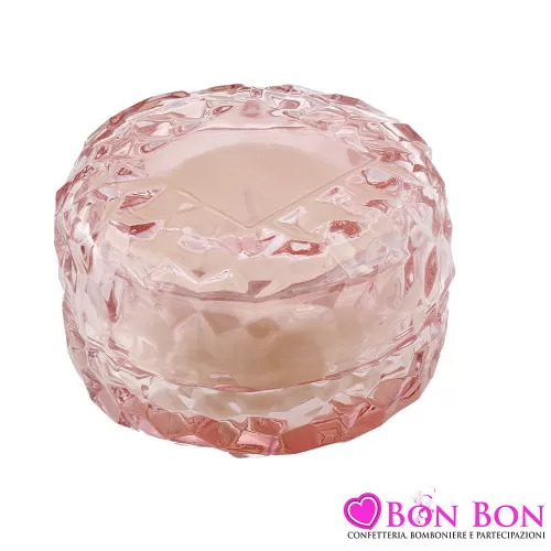 Bomboniere Matrimonio Candele Profumate in Scatola di Vetro Sfaccettato Colore Rosa Royal Gifts - 1