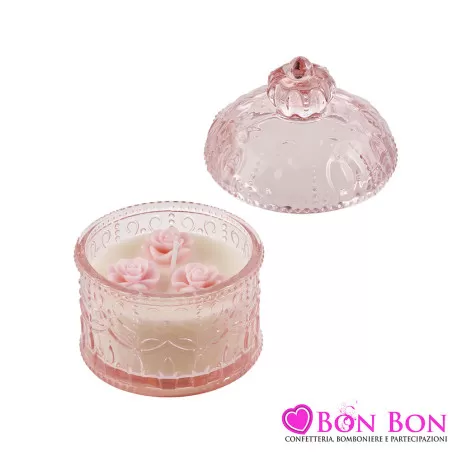 Bomboniera Matrimonio Candela Profumata in Campana di Vetro Rosa Royal Gifts - 1