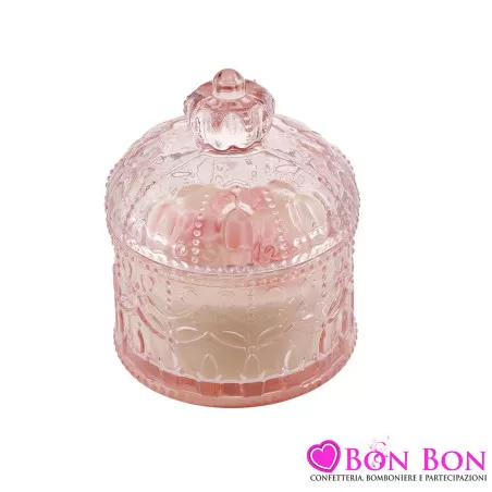 Bomboniera Matrimonio Candela Profumata in Campana di Vetro Rosa Royal Gifts - 2