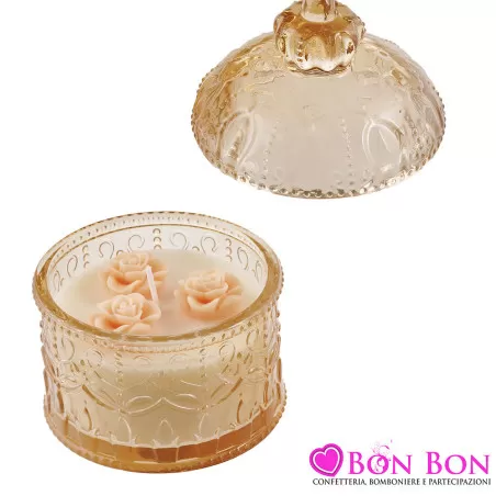 Bomboniera Matrimonio Candela Profumata in Campana di Vetro Ambra Royal Gifts - 1