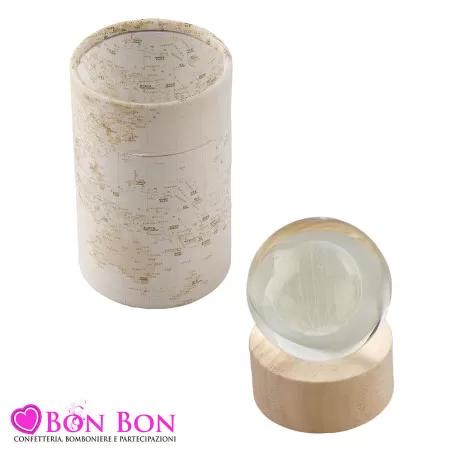 Bomboniera Matrimonio Tema Viaggio Globo in Vetro con Base in Legno e Luce LED Royal Gifts - 1