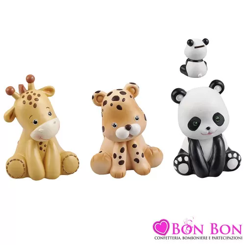 Bomboniera Primo Compleanno Salvadanaio Animali della Savana con Panda, Tigre e Giraffa Royal Gifts - 1