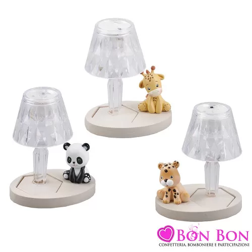 Bomboniera Primo Compleanno Lumino LED con Animali della Savana Panda, Tigre e Giraffa Royal Gifts - 1