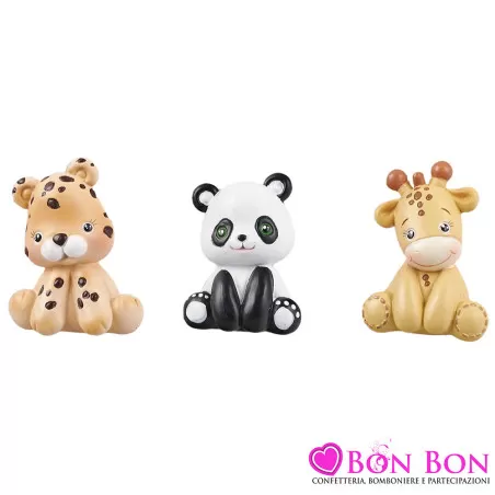 Bomboniere Primo Compleanno Magneti Animali della Savana in Resina Panda, Tigre e Giraffa Royal Gifts - 1