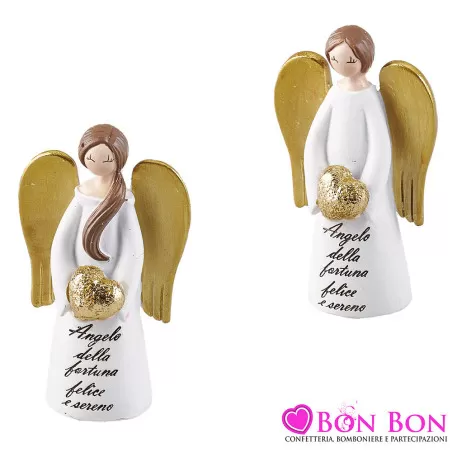 Bomboniera Prima Comunione Statuina Angelo della Fortuna in Porcellana con Cuore Dorato Royal Gifts - 1