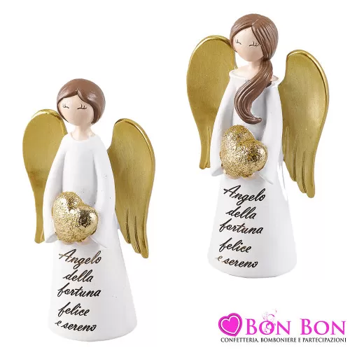 Bomboniera Prima Comunione Statuina Angelo della Fortuna in Porcellana con Cuore Dorato Royal Gifts - 2
