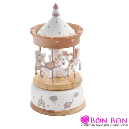 copy of Bomboniera Battesimo Bimba Carillon Giostrina in Legno Rosa con Nuvole, Stelle e Luna Encantada - 3