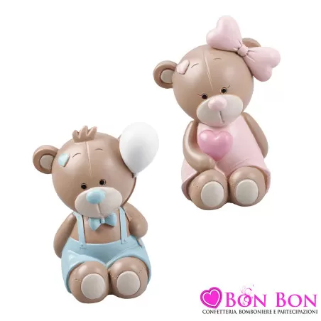 Bomboniere Battesimo Salvadanaio Orsetti Rosa o Celesti in Resina Colorata Royal Gifts - 3