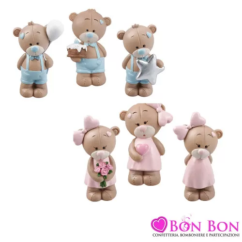 Bomboniere Battesimo Bimbo e Bimba Statuina Orsetti Rosa o Celesti in Resina Royal Gifts - 1