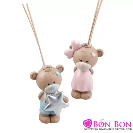 Bomboniere Battesimo Bimbo e Bimba Profumatori Orsetti Rosa o Celesti in Resina Colorata Royal Gifts - 1