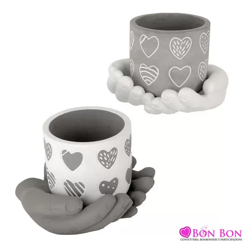 Bomboniera matrimonio mani che tengono vasetto grande porta piantina ETM - 1