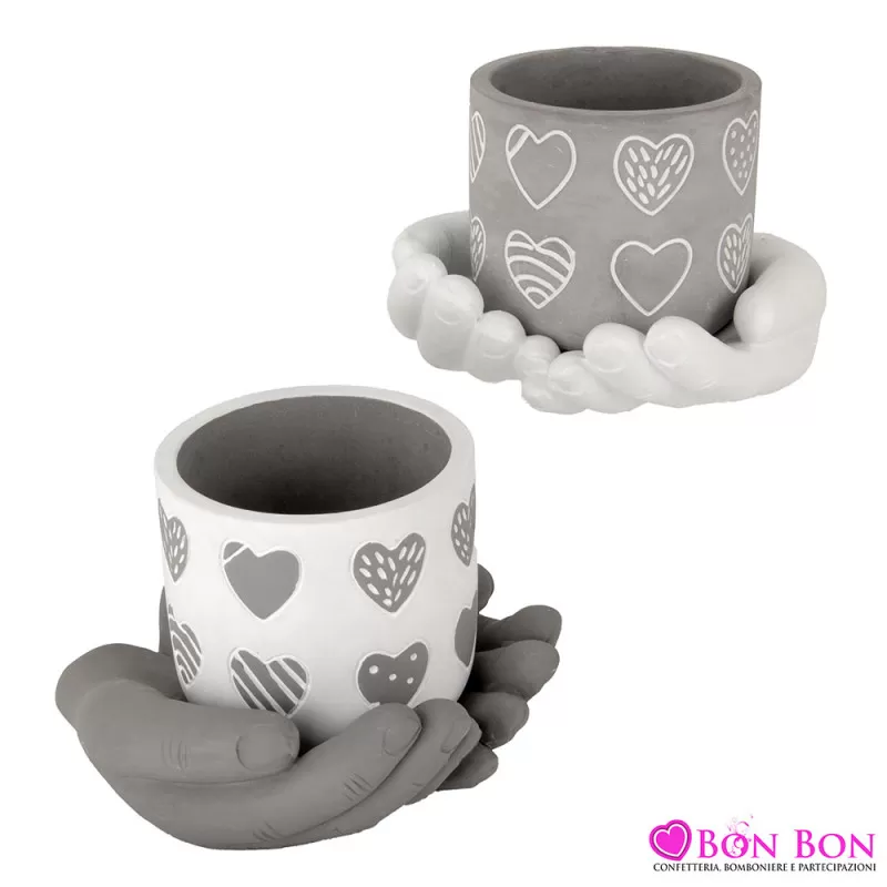 Bomboniera matrimonio mani che tengono vasetto grande porta piantina ETM - 1