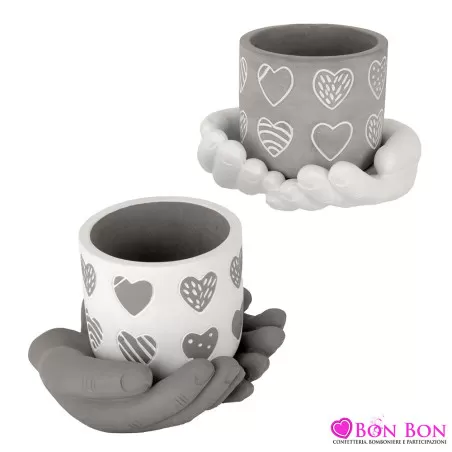 Bomboniera matrimonio mani che tengono vasetto grande porta piantina ETM - 1