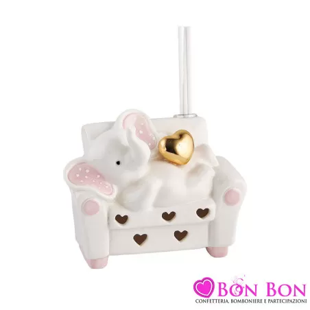 Bomboniere Battesimo Online: Profumatore Elefante Rosa e Celeste su Sofà con Luce LED Royal Gifts - 2