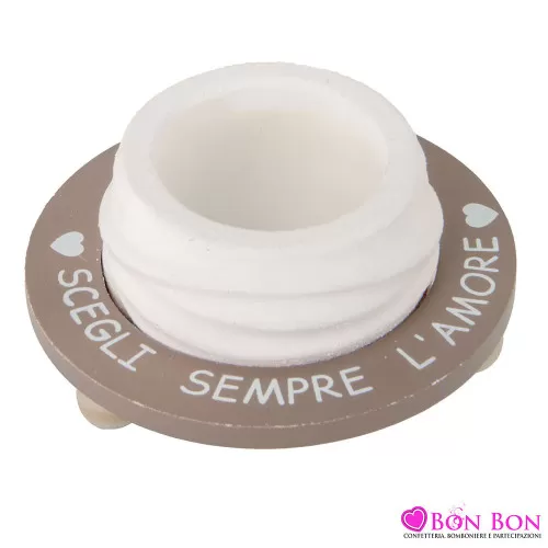 Porta Piantina Circolare in Ceramica Tortora e Bianco con Frase – Bomboniere Eleganti per Matrimonio ETM - 1