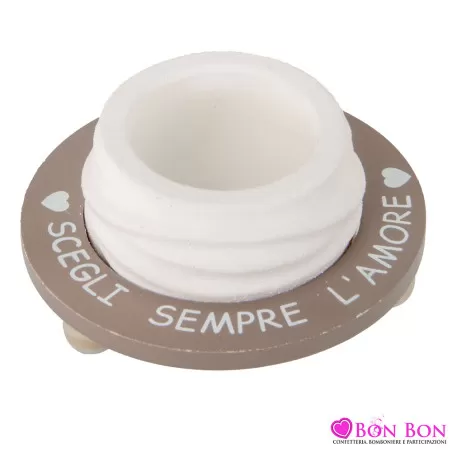 Porta Piantina Circolare in Ceramica Tortora e Bianco con Frase – Bomboniere Eleganti per Matrimonio ETM - 1