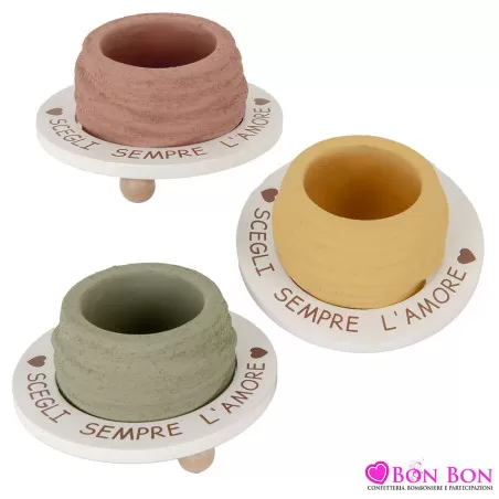 Elegante Porta Piantina Circolare in Ceramica con Frase – Bomboniere per Matrimonio in 3 Colori Assortiti ETM - 1