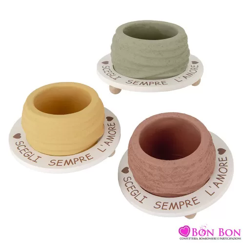 Porta Piantina Circolare in Ceramica – Bomboniere per Matrimonio in 3 Colori Assortiti ETM - 1
