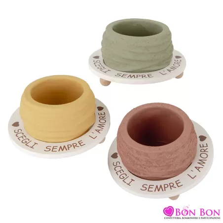 Porta Piantina Circolare in Ceramica – Bomboniere per Matrimonio in 3 Colori Assortiti ETM - 1