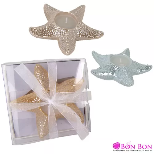 Bomboniere per Matrimonio Tema Mare – Stella Marina Candela in Ceramica con Scatola Trasparente ETM - 1