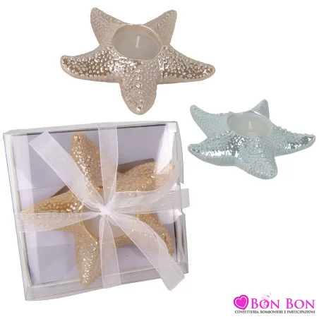 Bomboniere per Matrimonio Tema Mare – Stella Marina Candela in Ceramica con Scatola Trasparente ETM - 1