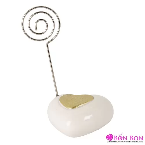 Bomboniere per Matrimonio – Clip Foto Cuore in Porcellana Bianco e Oro ETM - 1