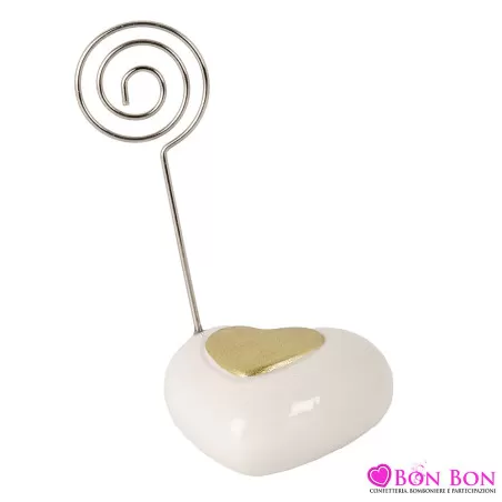 Bomboniere per Matrimonio – Clip Foto Cuore in Porcellana Bianco e Oro ETM - 1