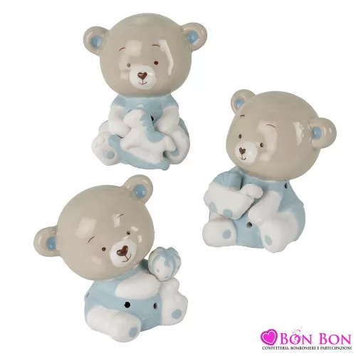 Bomboniere Battesimo per Maschietto: Orsetto Celeste in Porcellana con LED ETM - 1