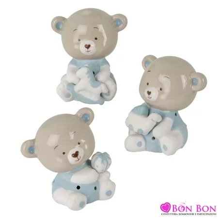 Bomboniere Battesimo per Maschietto: Orsetto Celeste in Porcellana con LED ETM - 1