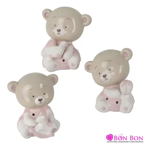 Bomboniere Battesimo per Femminuccia: Orsetto Rosa in Porcellana con LED ETM - 1
