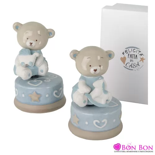 Bomboniere Battesimo per Maschietto: Orsetto Carillon in Porcellana con Scatola ETM - 1